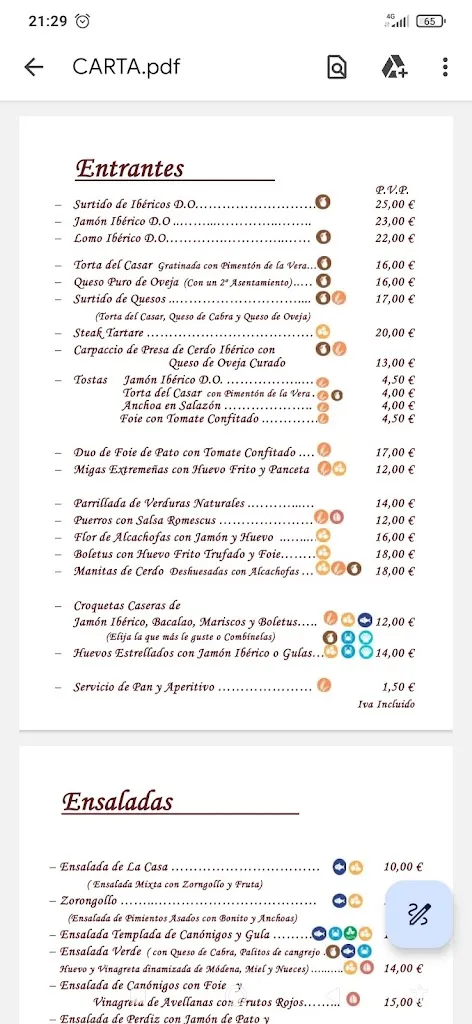 Menu_Restaurante Casa Tomás_Malpartida de Plasencia_immagine_2