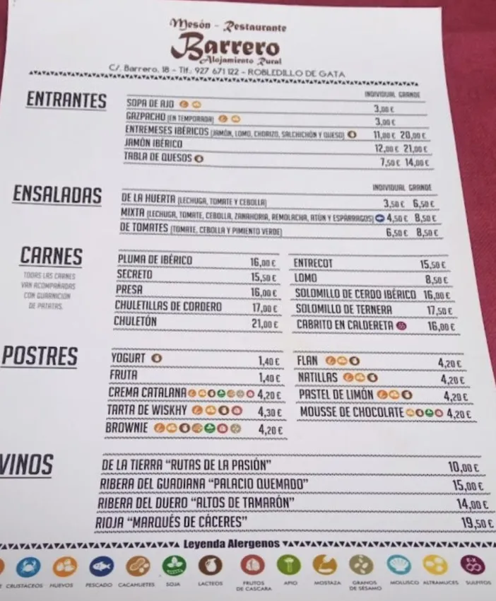 Menu_Mesón Barrero_Robledillo de Gata_immagine_1