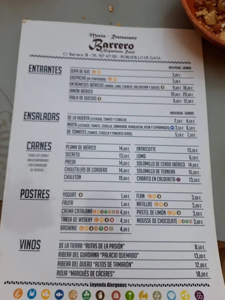 Menu_Mesón Barrero_Robledillo de Gata_immagine_3