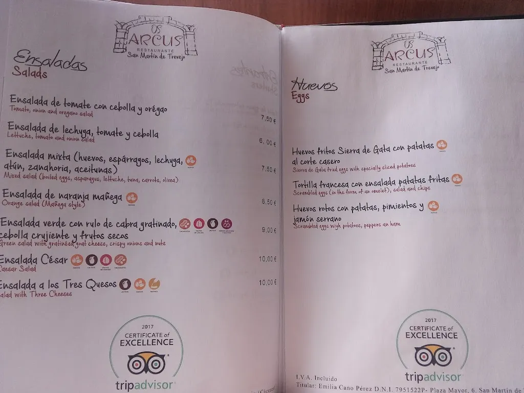 Menü_Restaurante Los ARCUS_San Martín de Trevejo_Bild_3