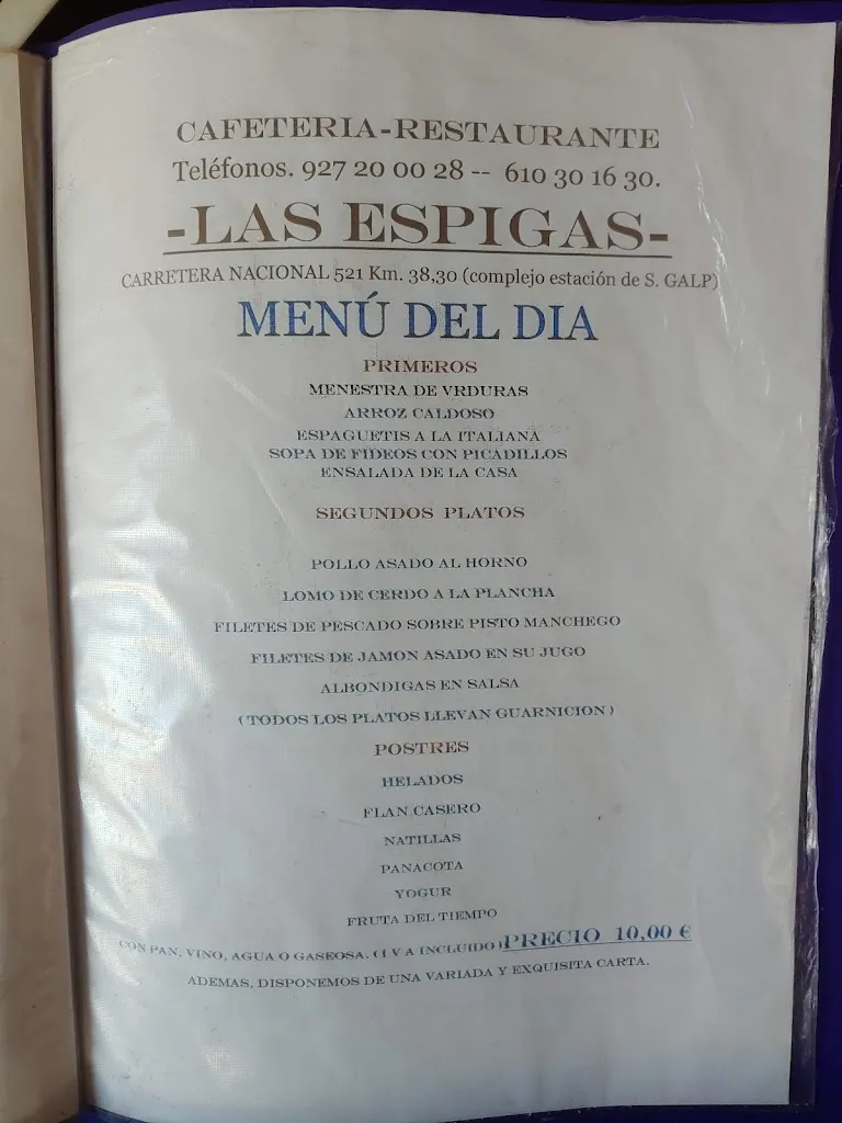 Menu_Bar restaurante Las Espigas Cáceres_Sierra de Fuentes_image_1
