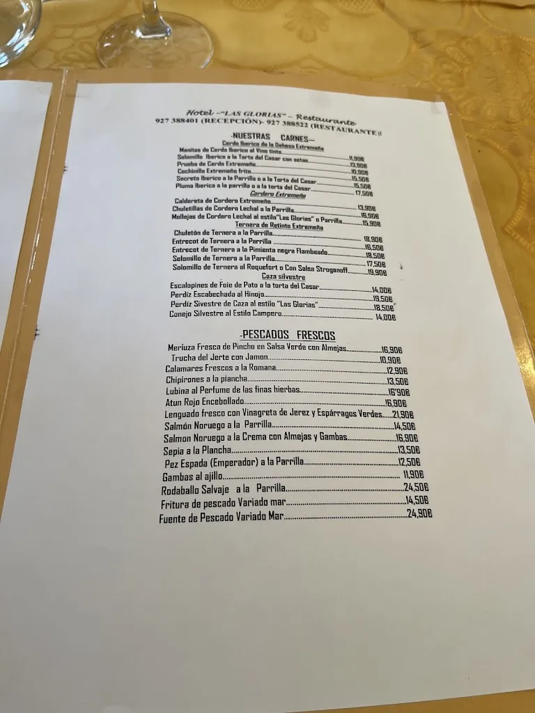 Menu_HOTEL - RESTAURANTE LAS GLORIAS_Torre de Santa María_image_1