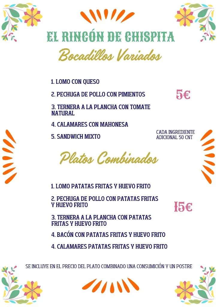 Menu_RESTAURANTE EL RINCON DE CHISPITA Y DISCOTECA TENEGUIA_Zarza de Granadilla_image_4