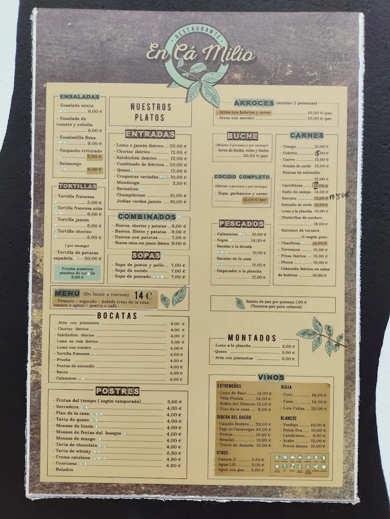 Menu_Bar-Restaurante En Cá Milio_Valencia de Alcántara_image_3