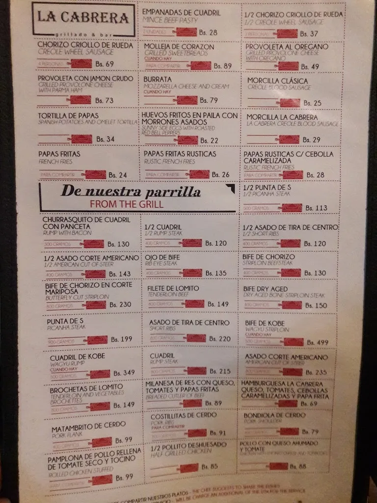 Menu_Grill Restaurant La Cabrera_Santa Cruz de la Sierra_image_2
