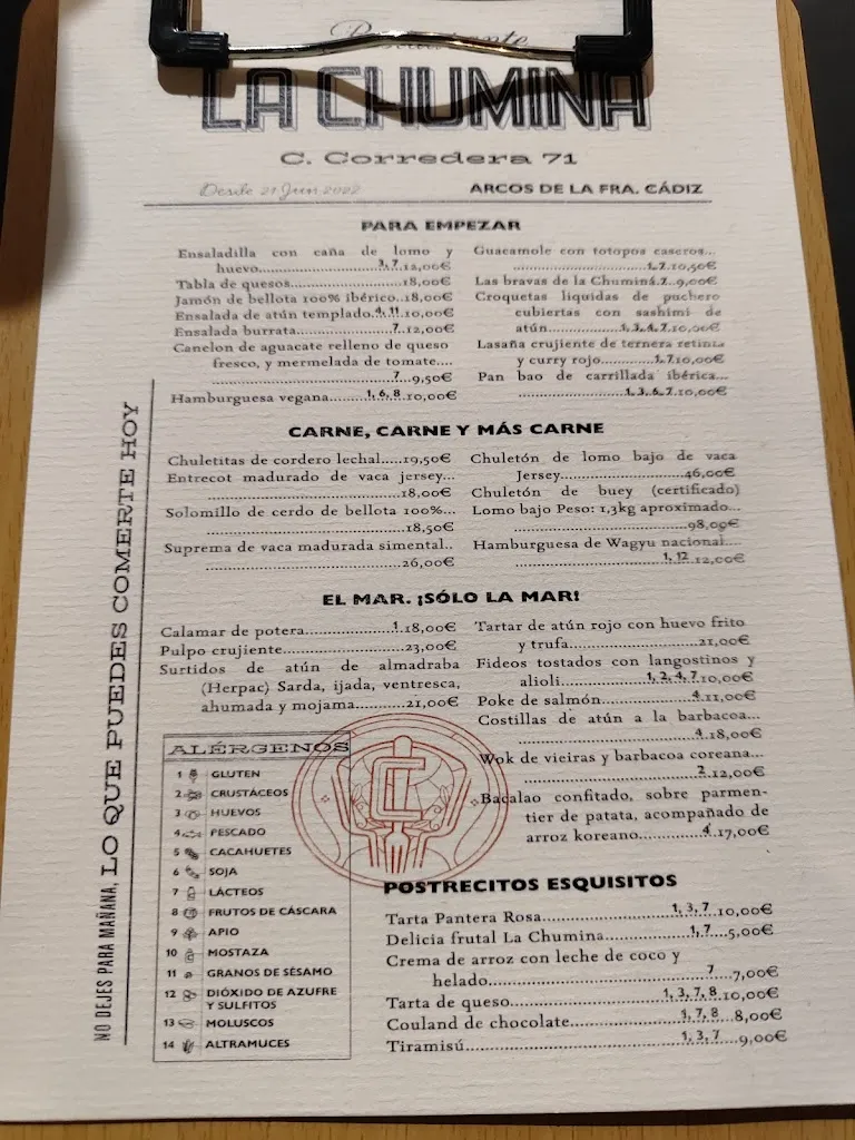 Menu_Restaurante La Chuminá_Arcos de la Frontera_image_1