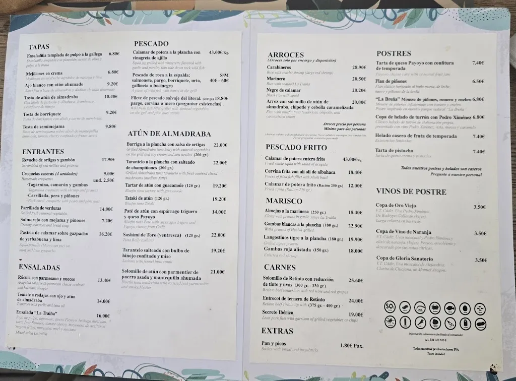 Menu_LA TRAIÑA de Zahora_Barbate_image_1
