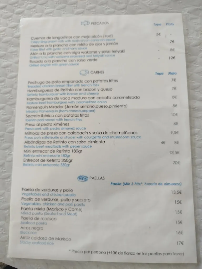 Menu_Bar Restaurante EL MIRADOR_Castellar de la Frontera_immagine_2