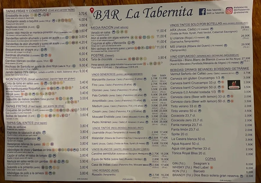 Menu_Bar La Tabernita_Cadiz_immagine_1