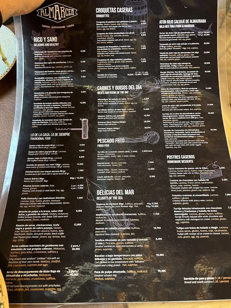 Menü_Restaurante Cadiz Taberna Almarcén_Cadiz_Bild_4