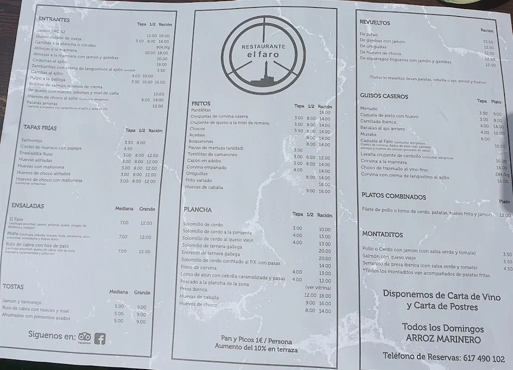 Menü_Bar Restaurante El Faro_Chipiona_Bild_1