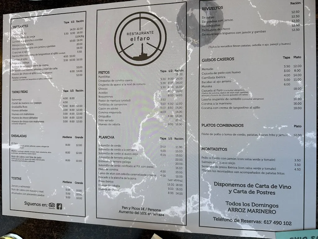 Menü_Bar Restaurante El Faro_Chipiona_Bild_2