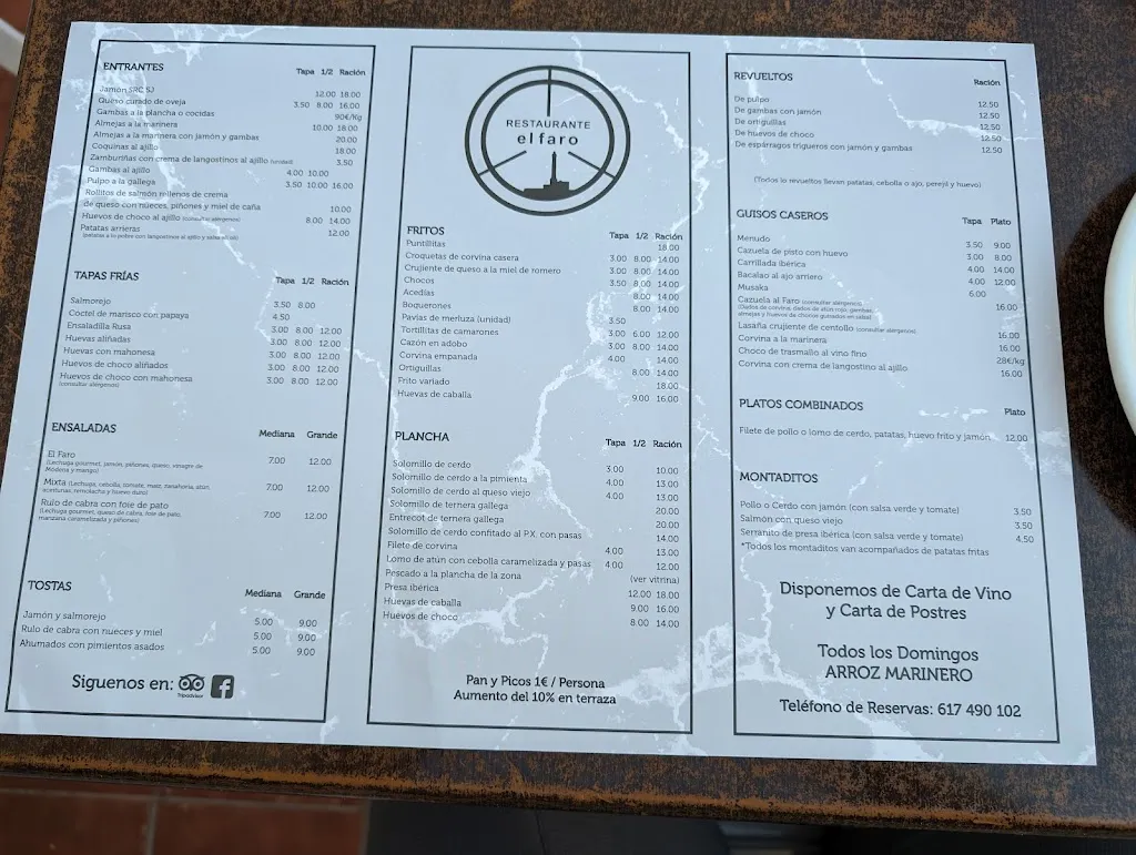 Menü_Bar Restaurante El Faro_Chipiona_Bild_3