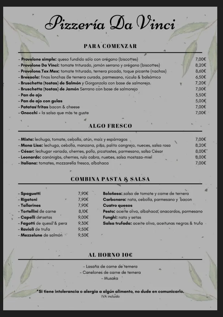 Menu_Pizzeria Da Vinci_Chiclana de la Frontera_image_2