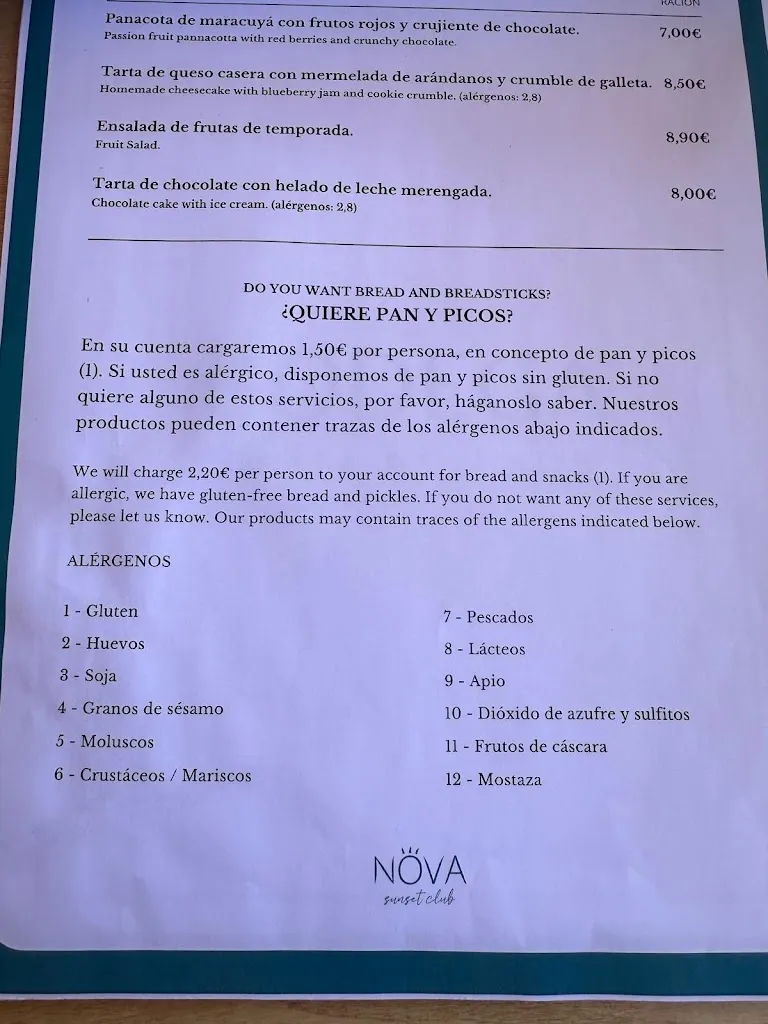 Menu_Nova Sunset Club_Chiclana de la Frontera_immagine_1