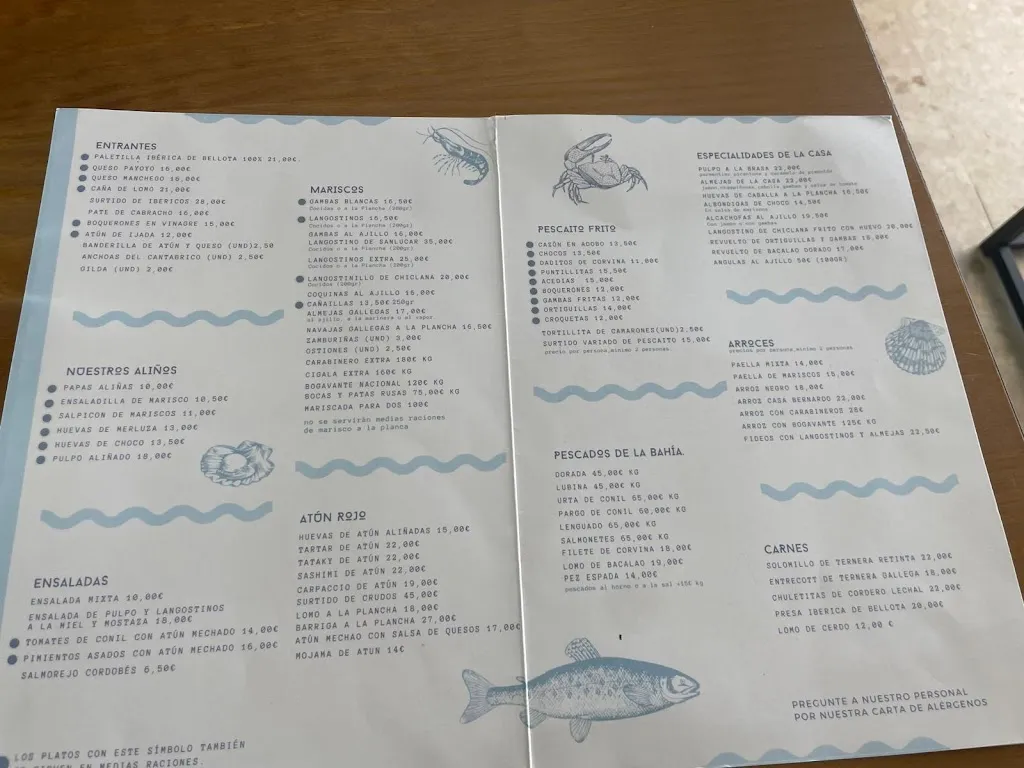 Menu_Restaurante Marisquería Casa Bernardo_Chiclana de la Frontera_immagine_1