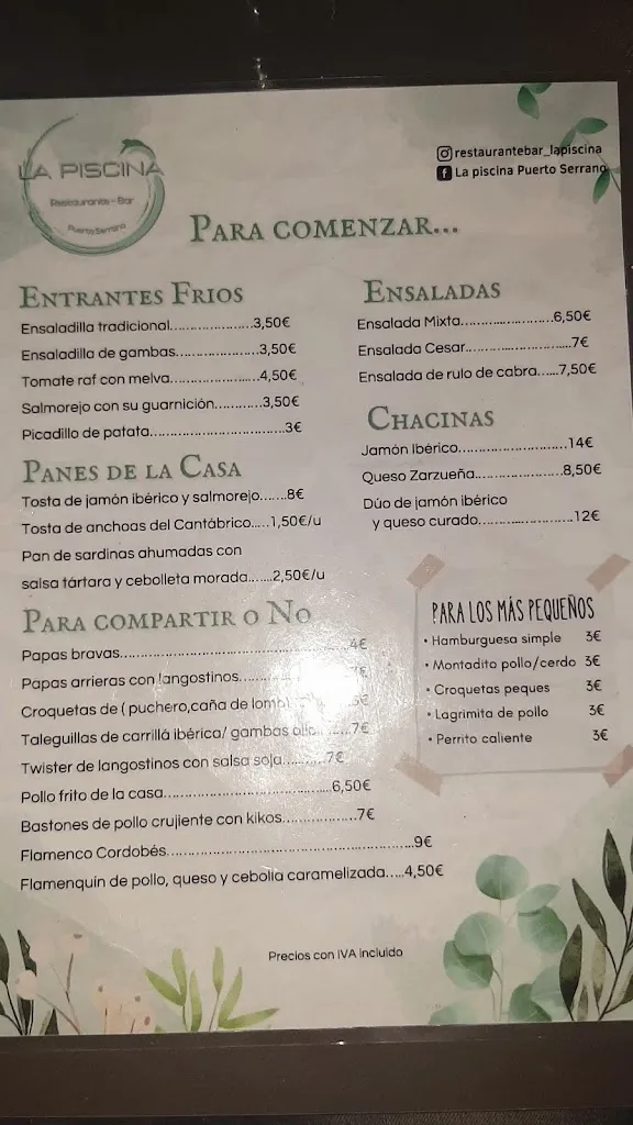 Menu_Restaurante Bar La Piscina_Puerto Serrano_image_2