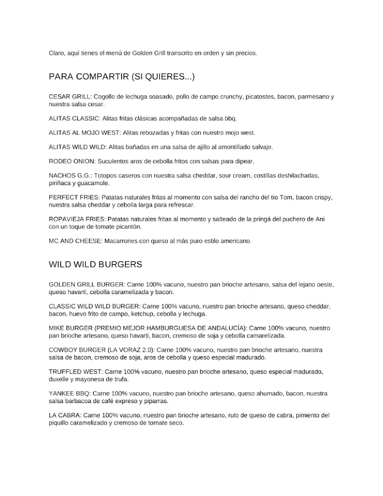 Menu_Golden Grill Wild Wild Burger | Restaurante Puerto Real_Puerto Real_image_1