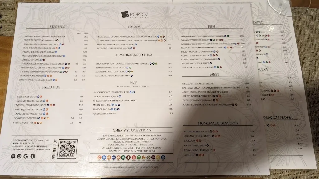 Menu_PORTO 7 RESTAURANTE_Sanlúcar de Barrameda_immagine_1