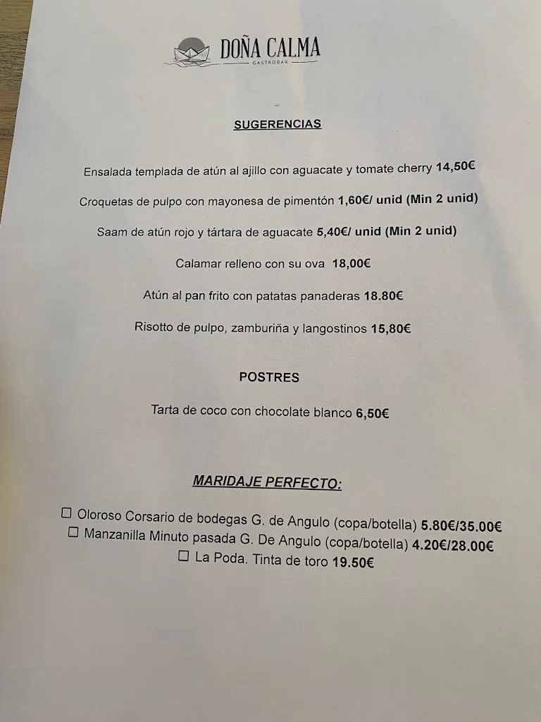 Menu_Doña Calma Gastrobar_Sanlúcar de Barrameda_image_1