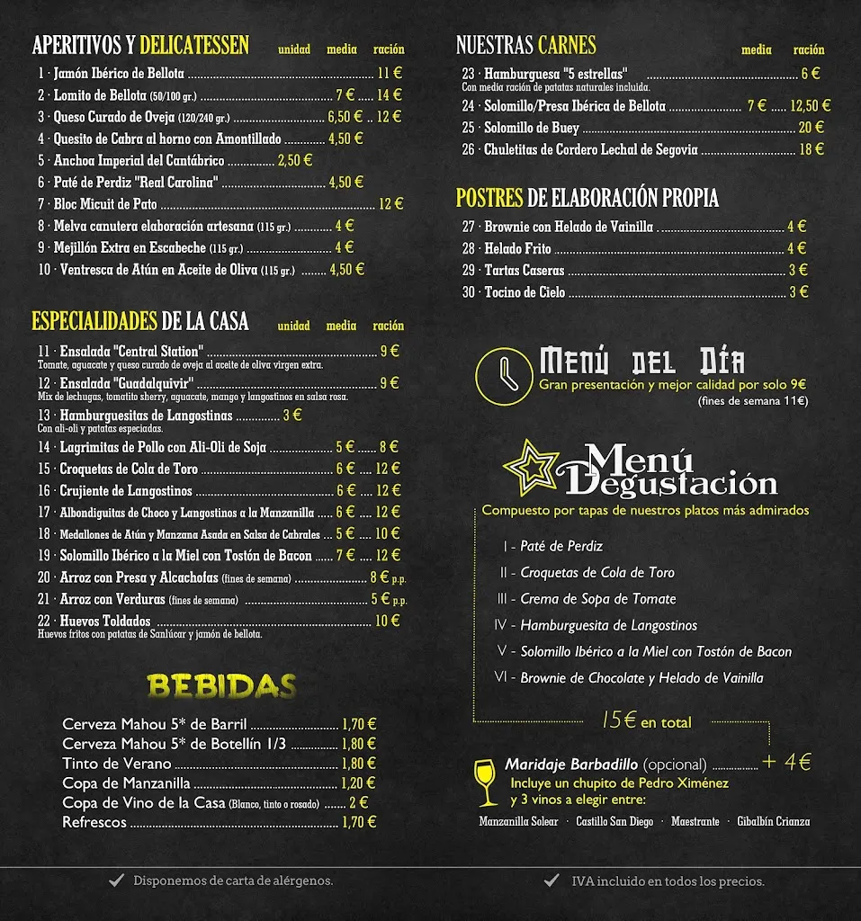 Menu_Central Station gastro-taberna_Sanlúcar de Barrameda_image_1