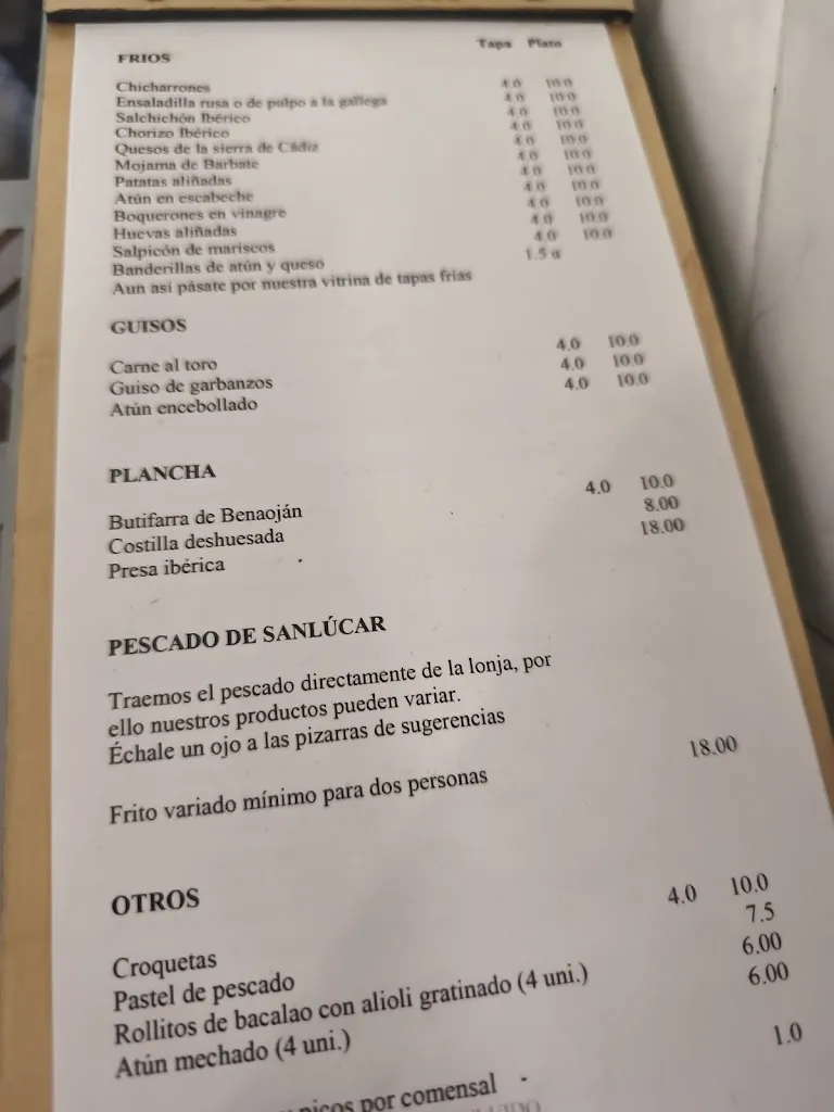 Menu_Taberna der Guerrita_Sanlúcar de Barrameda_image_3