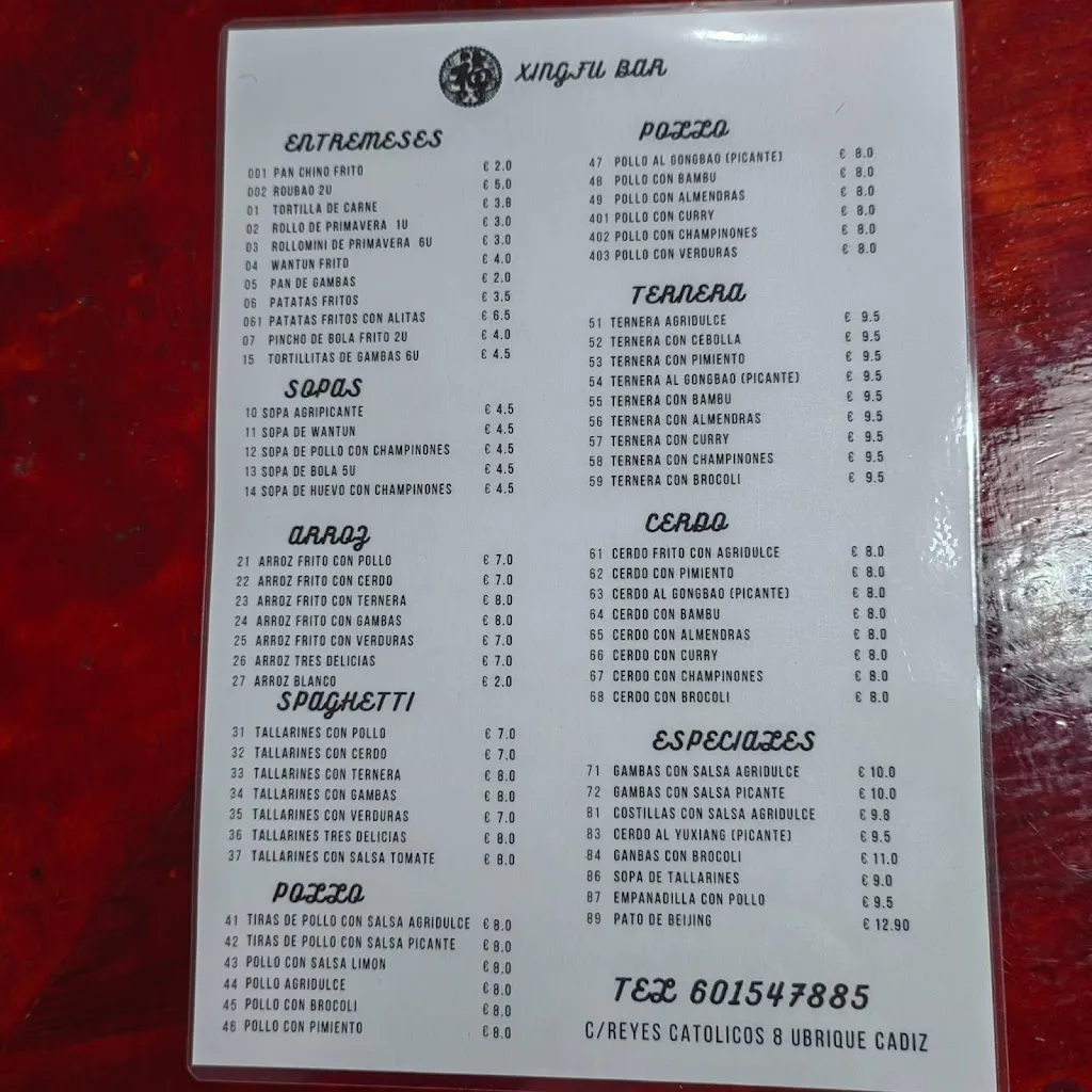 Menu_Xingfu Bar_Ubrique_image_1
