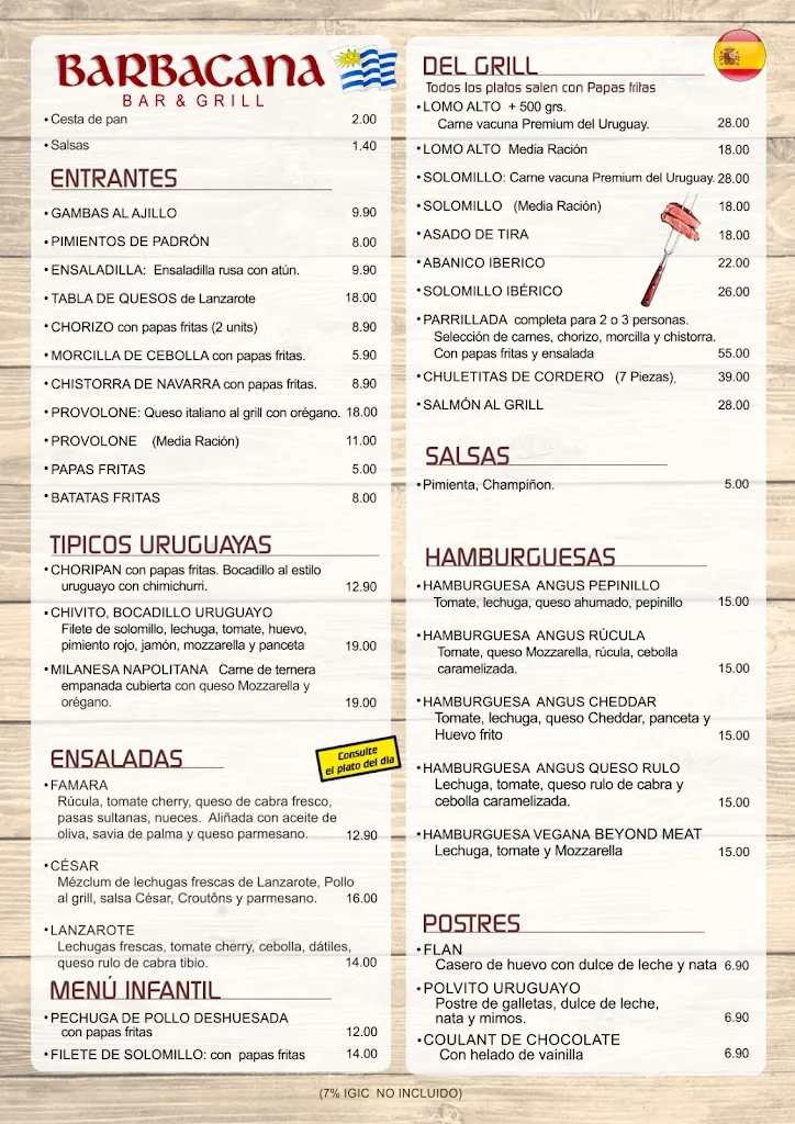 Menu_Barbacana Bar & Grill_Arrecife_image_1
