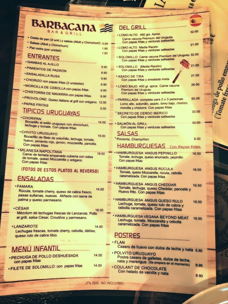 Menu_Barbacana Bar & Grill_Arrecife_image_4