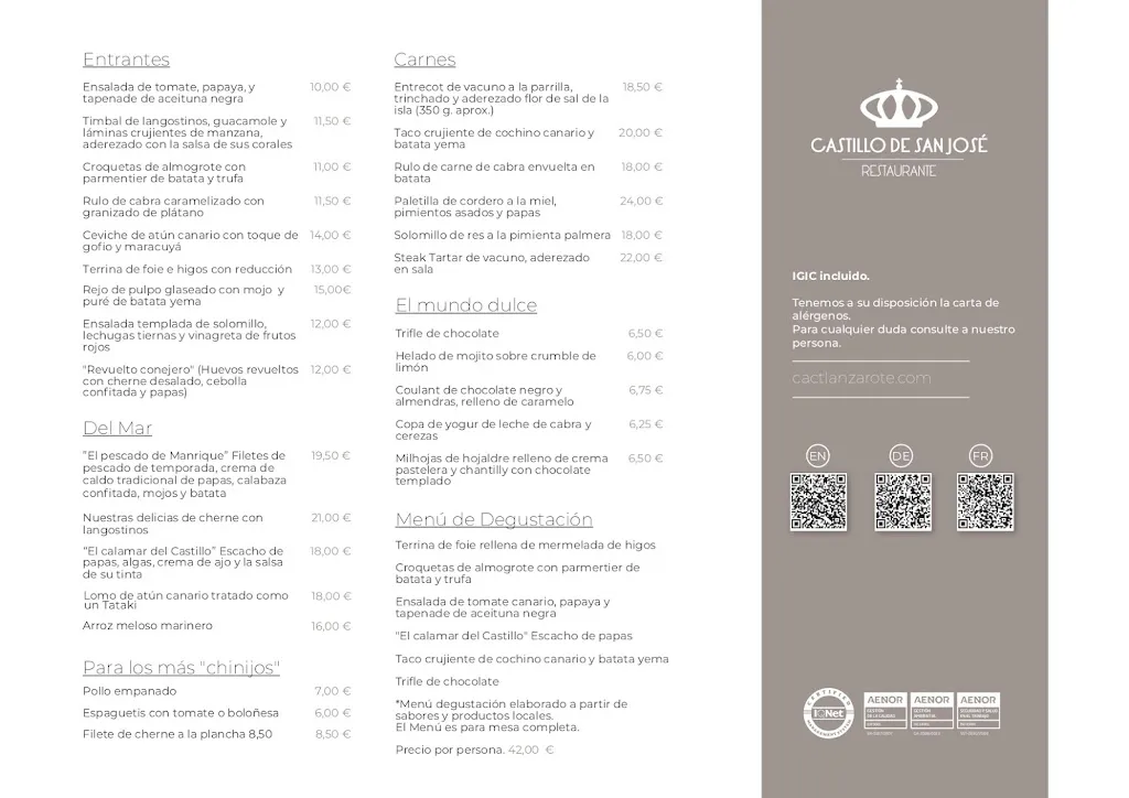 Menu_Restaurante Castillo de San José_Arrecife_image_1