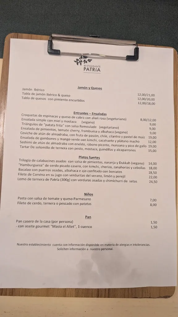 Menu_Restaurante Patría_Vejer de la Frontera_immagine_1