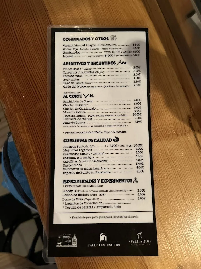 Menu_Callejón Oscuro Taberna - Vinos y viandas del espacio exterior_Vejer de la Frontera_image_2