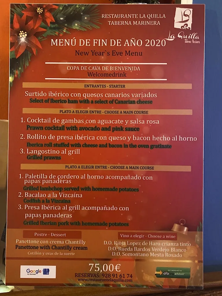 Menu_Restaurante La Quilla. Playa de las Canteras_Las Palmas de Gran Canaria_image_3