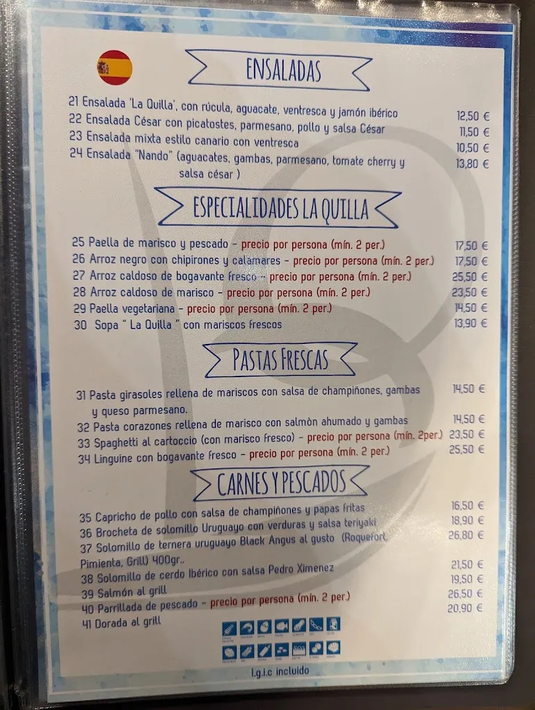 Menu_Restaurante La Quilla. Playa de las Canteras_Las Palmas de Gran Canaria_image_4