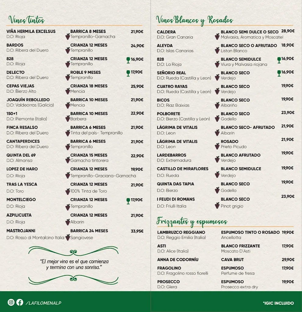 Menu_Restaurante La Filomena mesa y lopez_Las Palmas de Gran Canaria_image_3