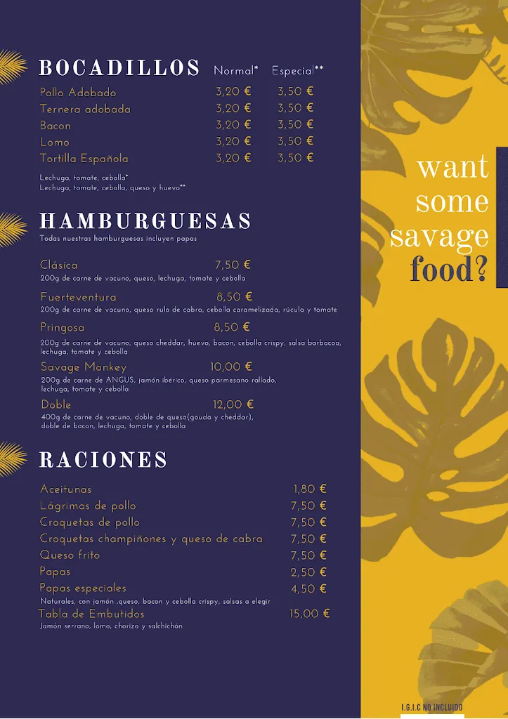 Menu_Savage Monkey Fuerteventura_Puerto del Rosario_image_1