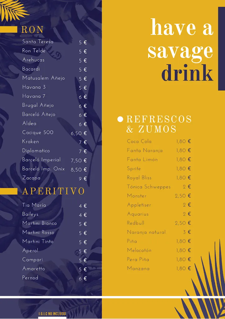 Menu_Savage Monkey Fuerteventura_Puerto del Rosario_image_3