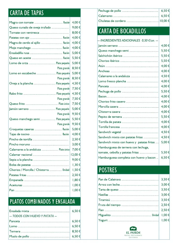 Menu_Hostal Restaurante El Peñón_Chinchilla de Monte-Aragón_image_2