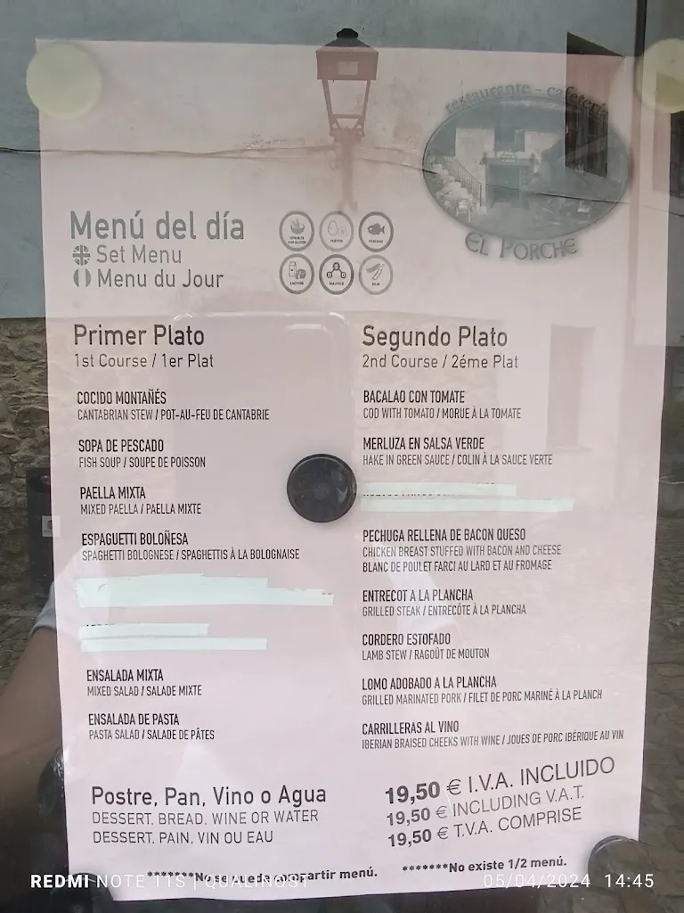 Menu_Restaurante El Porche_Alfoz de Lloredo_immagine_2