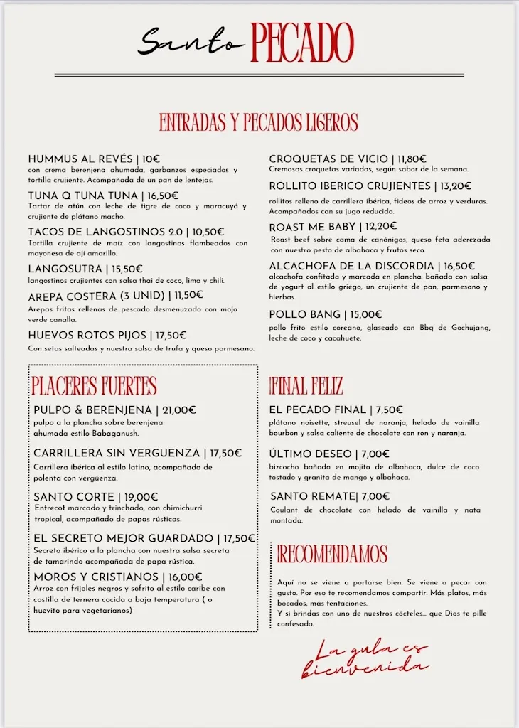 Menu_Santo Pecado gastrobar_Santa Cruz de Tenerife_image_1
