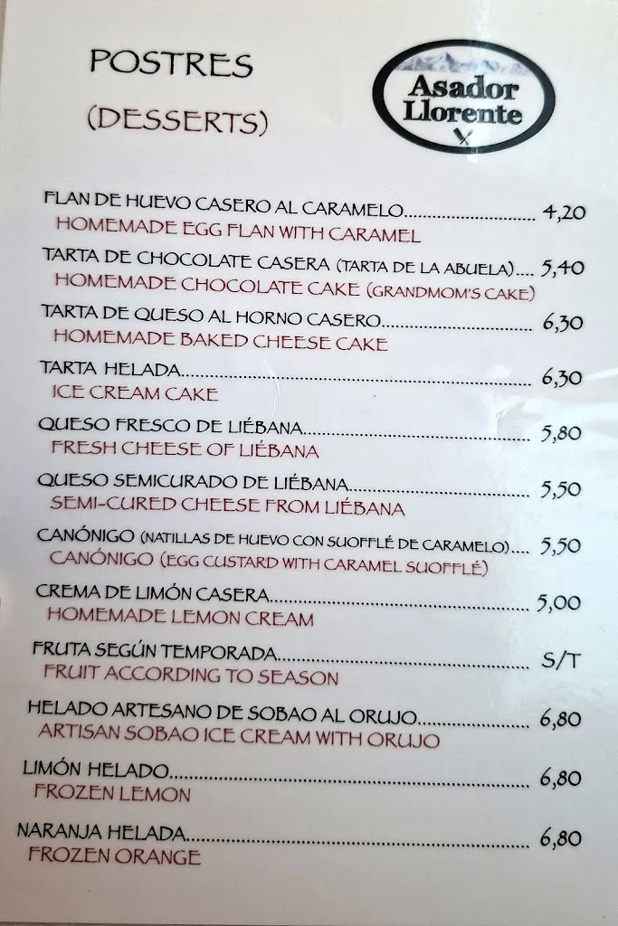 Menu_Asador Llorente_Cabezón de Liébana_immagine_4