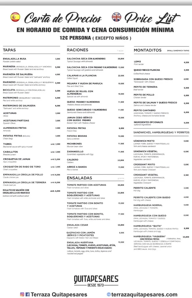 Menü_Bar restaurante Terraza Quitapesares_Fuensanta_Bild_1