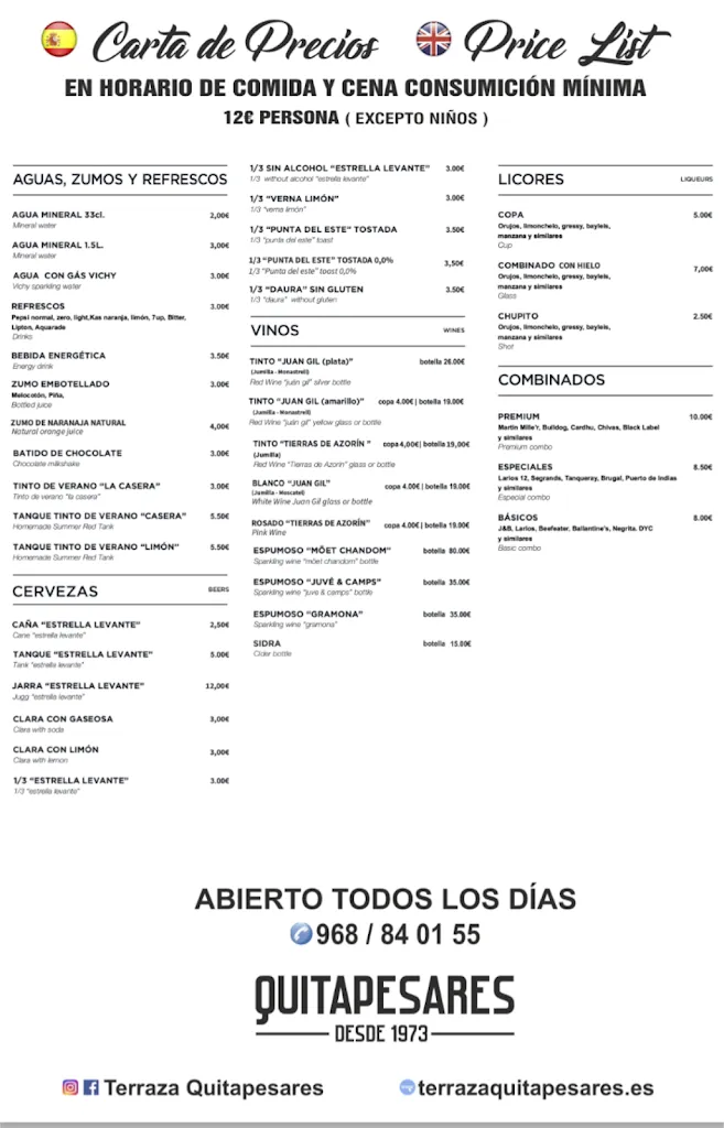 Menü_Bar restaurante Terraza Quitapesares_Fuensanta_Bild_2