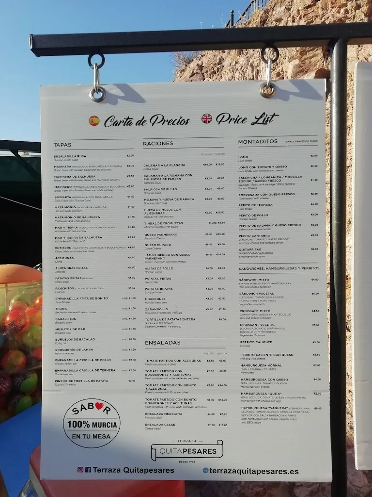 Menü_Bar restaurante Terraza Quitapesares_Fuensanta_Bild_4