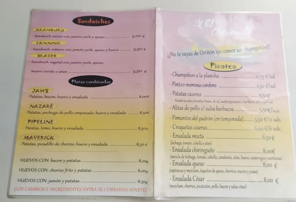 Menu_Bar restaurante EL CHIRINGUITO de Oriñon_Guriezo_immagine_2