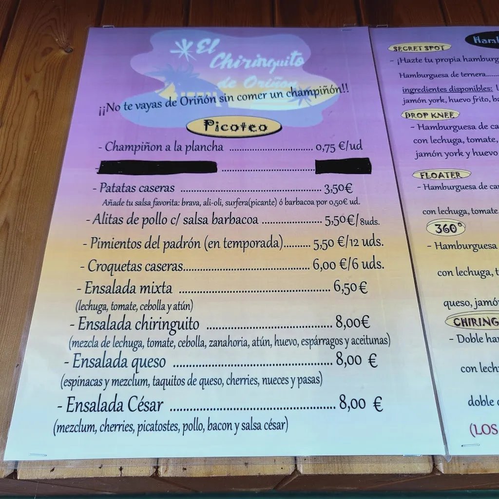 Menu_Bar restaurante EL CHIRINGUITO de Oriñon_Guriezo_immagine_4