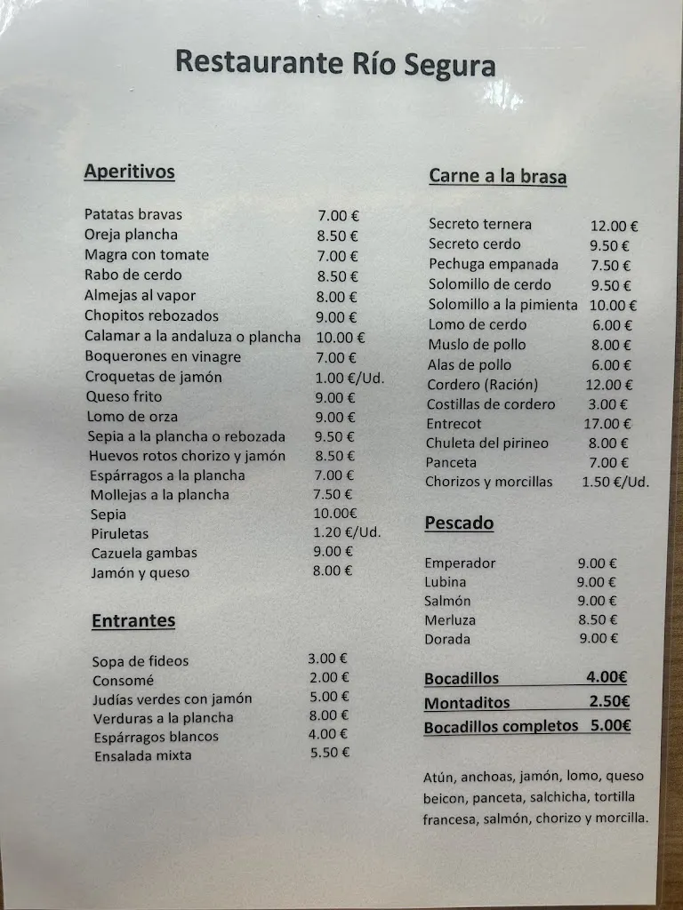 Menu_RESTAURANTE RÍO SEGURA._Elche de la Sierra_immagine_1