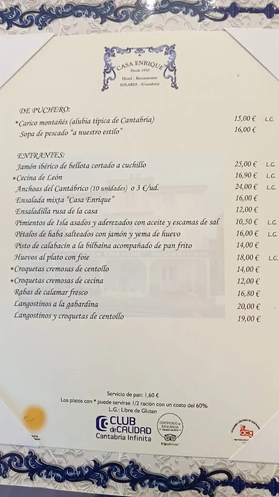 Menü_Restaurante Casa Enrique_Medio Cudeyo_Bild_1