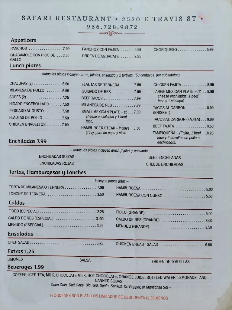 Menu_Safari Restaurant_Laredo_image_2