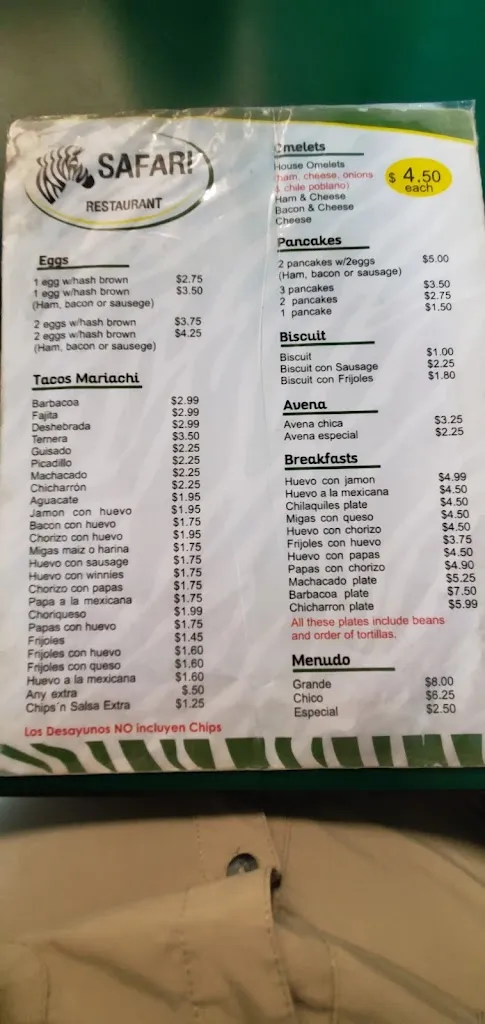 Menu_Safari Restaurant_Laredo_image_4